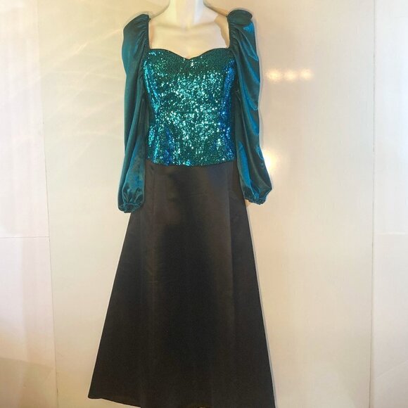 Shein Curve SZ 1XL Plus Teal sequin & satin top party formal holiday - Picture 2 of 11